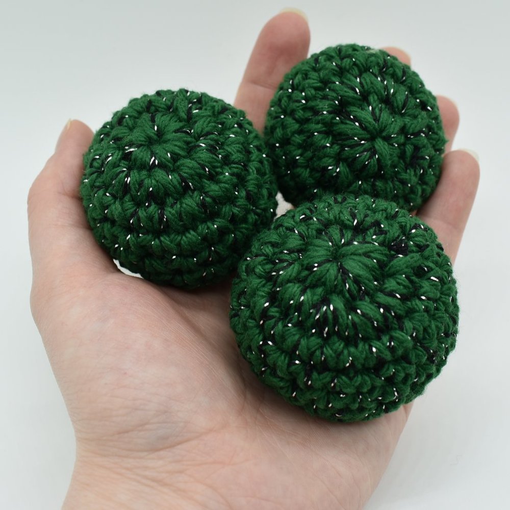 Handcrafted Crochet Catnip Sparkly green  cat toy balls Bundle of three